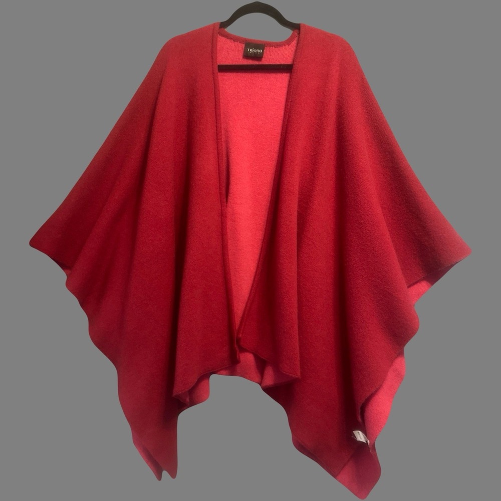 Triona Design Isla Cape Womens OS Red Merino Wool Cashmere Knit Wrap Cozy Irish